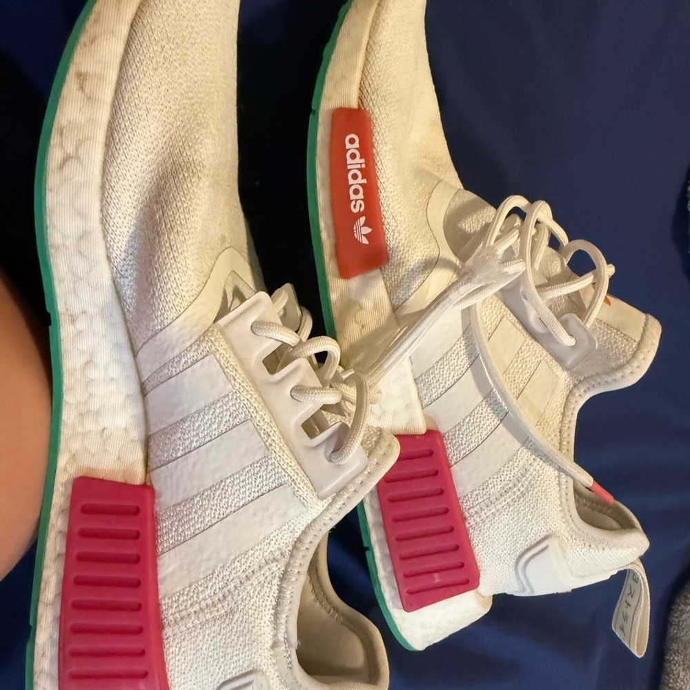 Adidas White Sneakers with Red and Green Highlights
